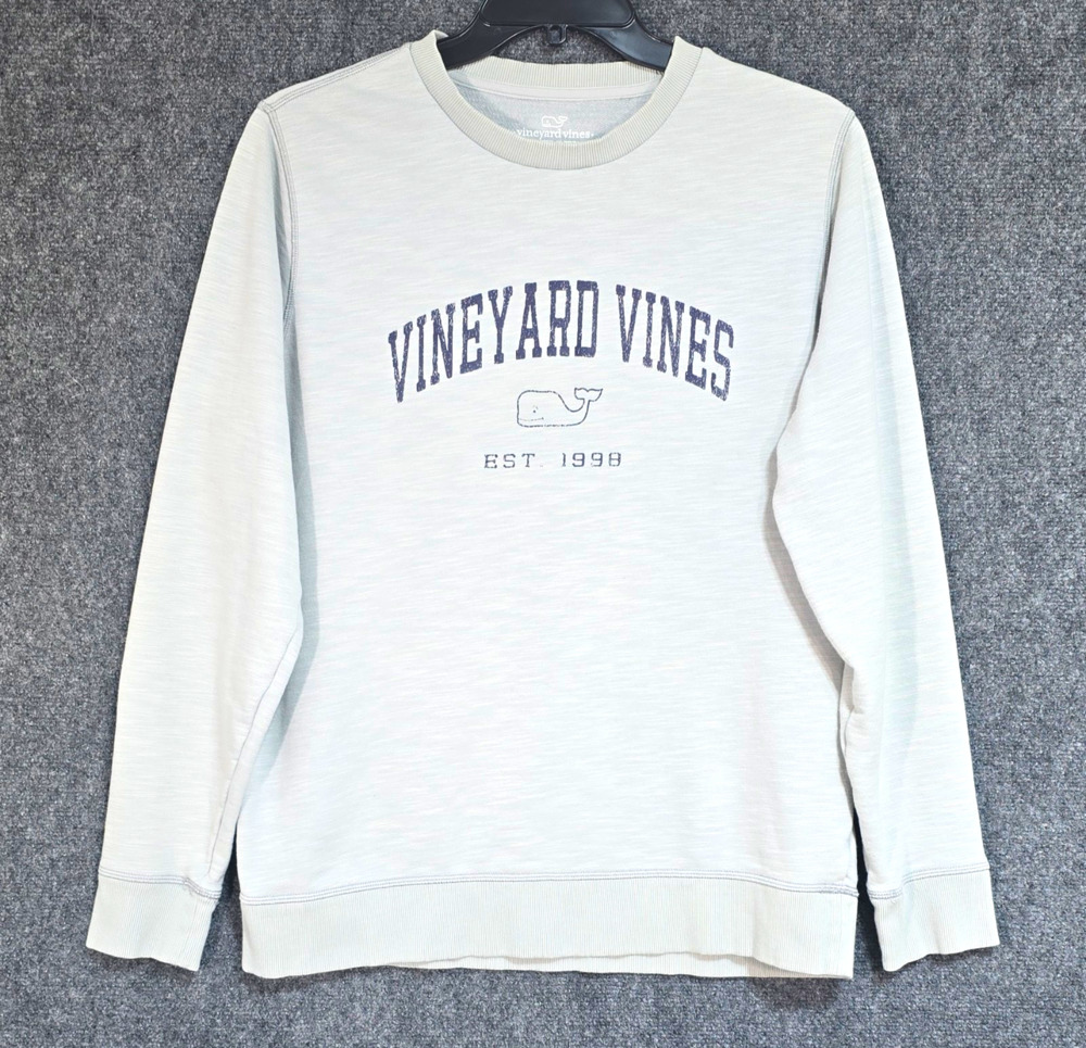 Vineyard Vines Men's L Gray Crew Neck Fleece Pullover Sweatshirt Whale Logo
